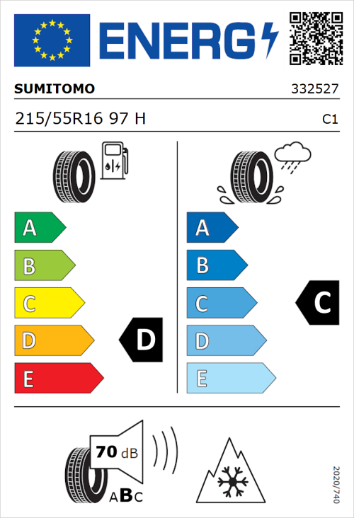 Tyre Label for Sumitomo WT200 215/55R16 97H