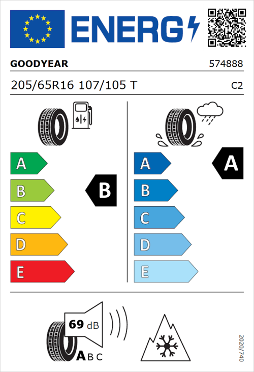 Tyre Label for Goodyear EfficientGrip Cargo 205/65R16 107/105T