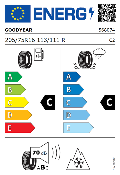 Tyre Label for Goodyear EfficientGrip Cargo 205/75R16 113/111R
