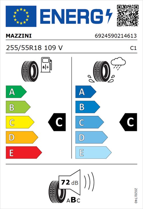 Tyre Label for Mazzini Ecosaver 255/55R18 109V