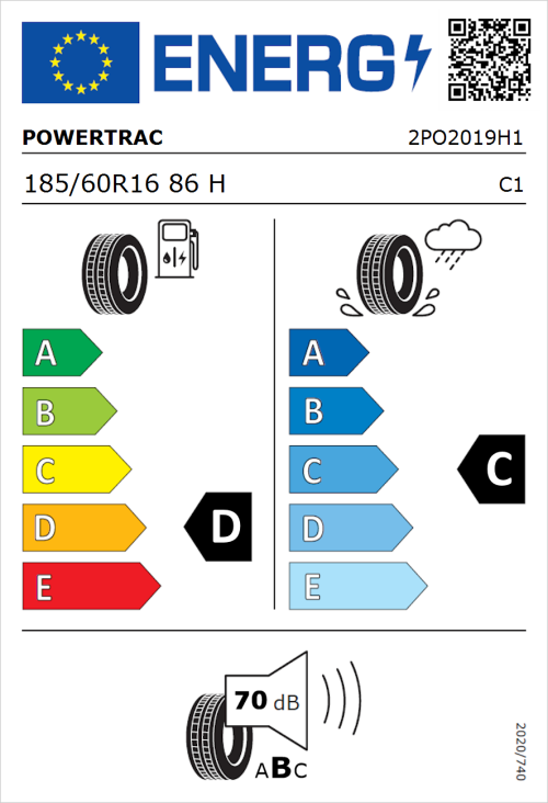 Tyre Label for Powertrac Adamas H/P 185/60R16 86H