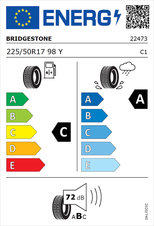 Tyre Label for Bridgestone Potenza Sport 225/50R17 98Y