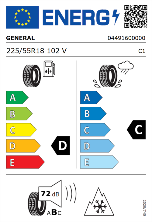 Tyre Label for General Grabber AT 3 225/55R18 102V