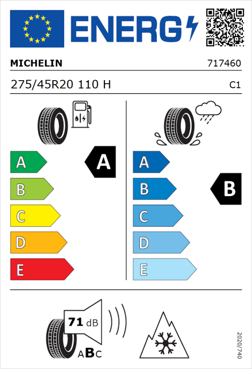Tyre Label for Michelin CrossClimate 2 275/45R20 110H