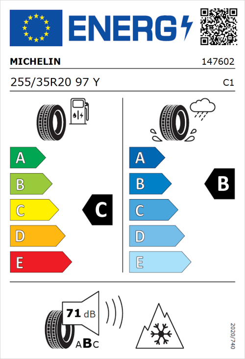Tyre Label for Michelin CrossClimate 2 255/35R20 97Y