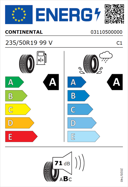 Tyre Label for Continental EcoContact 6 235/50R19 99V