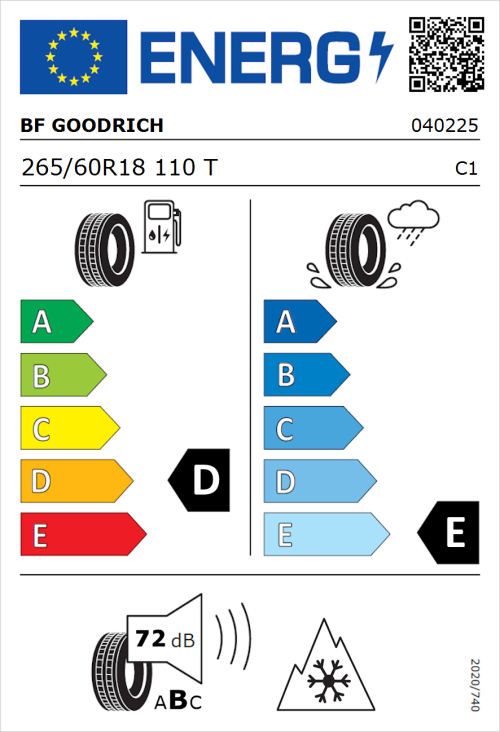 Tyre Label for BF Goodrich Trail-Terrain T/A 265/60R18 110T