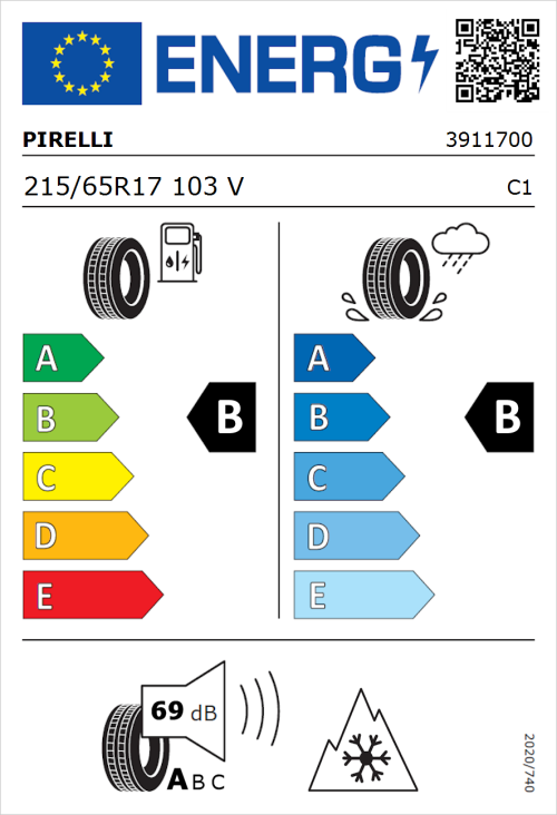Tyre Label for Pirelli Cinturato All Season SF2 215/65R17 103V