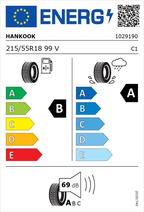 Tyre Label for Hankook Ventus Prime 4 (K135) 215/55R18 99V