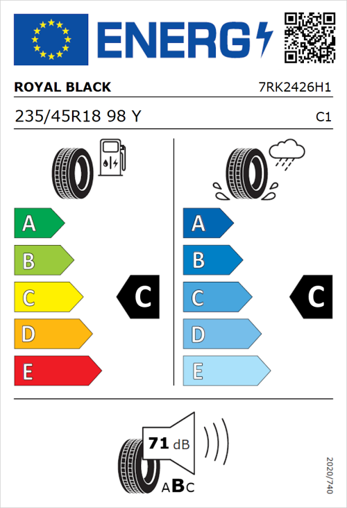 Tyre Label for Royal Black Explorer II 235/45R18 98Y