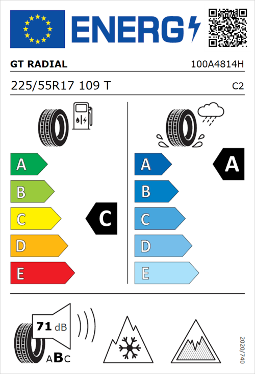 Tyre Label for GT Radial Maxmiler Allseason2 225/55R17 109T