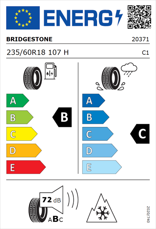 Tyre Label for Bridgestone Dueler A/T002 235/60R18 107H