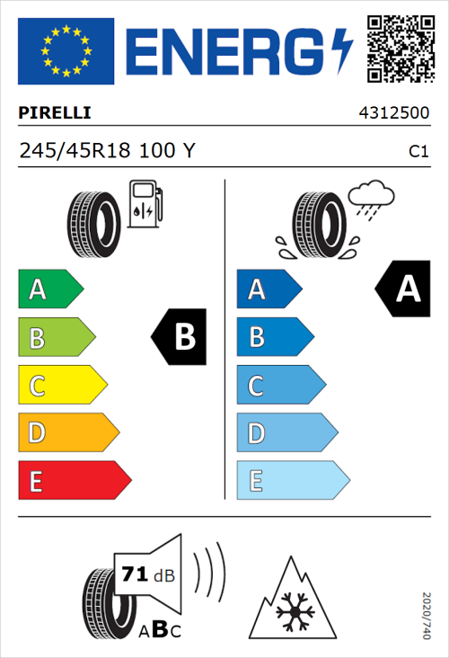Tyre Label for Pirelli Cinturato All Season SF3 245/45R18 100Y