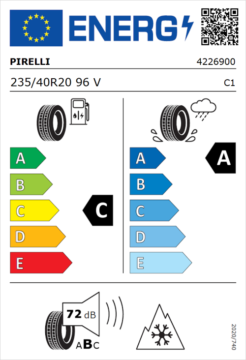 Tyre Label for Pirelli Scorpion Winter 2 235/40R20 96V