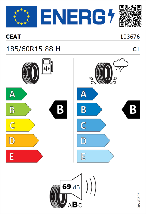 Tyre Label for CEAT Eco Drive 185/60R15 88H
