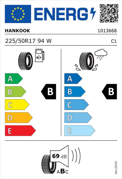 Tyre Label for Hankook Ventus S1 evo2 SUV K117 225/50R17 94W