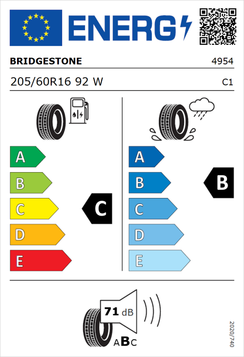Tyre Label for Bridgestone Turanza ER300A 205/60R16 92W